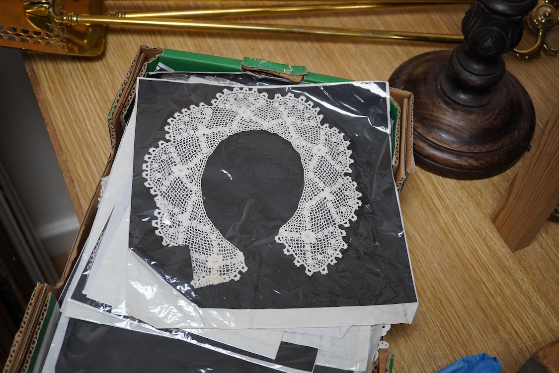 A collection of crochet and bobbin lace trimmings and a small collection of Honiton collars etc